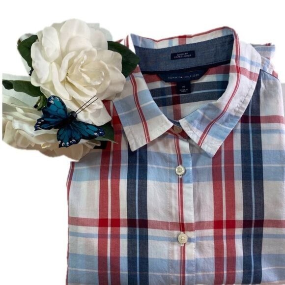 Tommy Hilfiger Womens Classic Fit Plaid Button-Up Shirt Long Sleeve Collared M - Picture 7 of 15